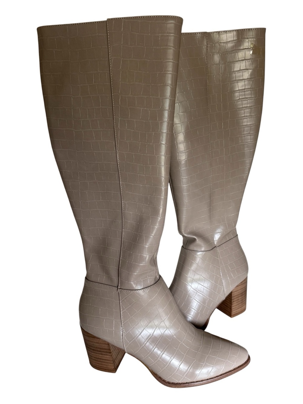 DV by Dolce Vita Tiply Taupe Cream Tan Almond Croc-Embossed Knee Boots